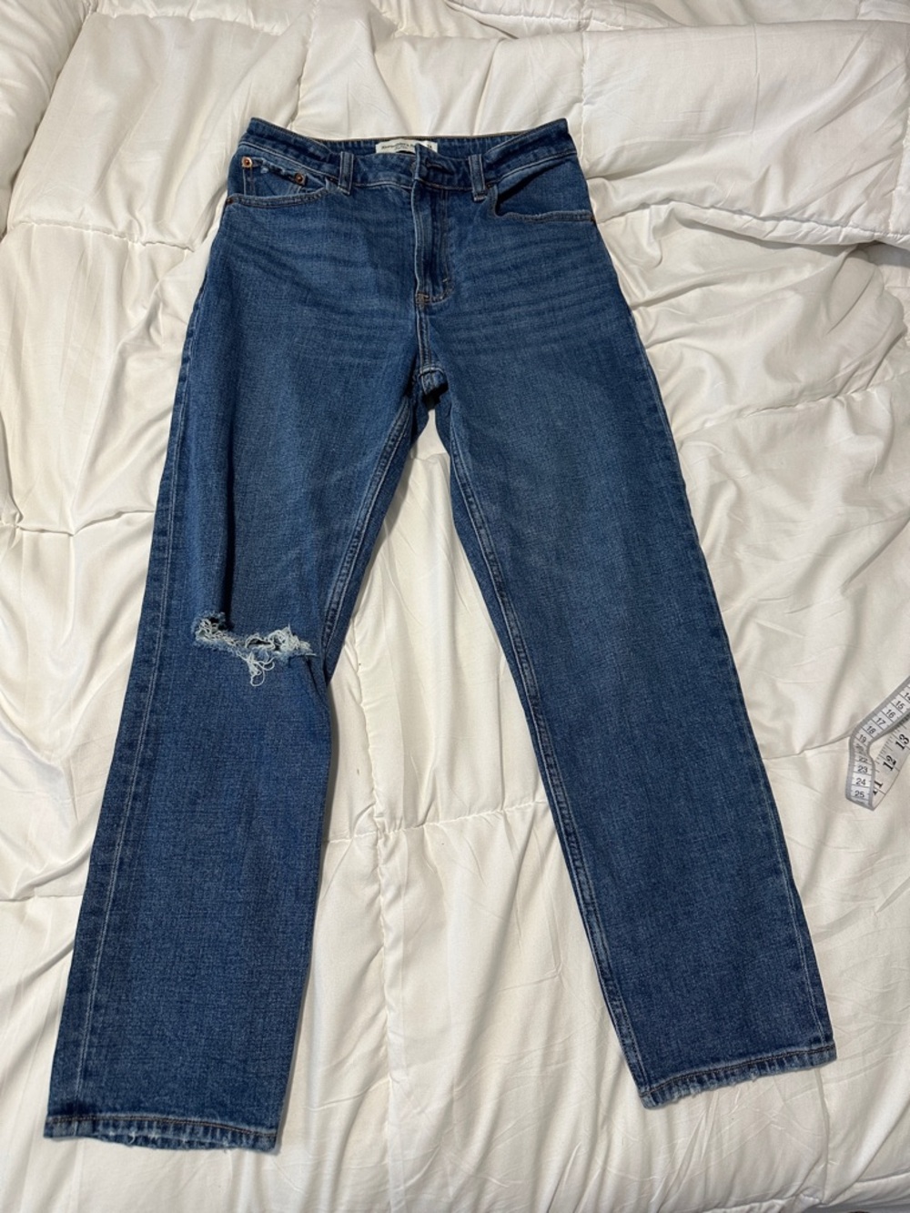 Abercrombie & Fitch Dark Blue Straight Jeans with Knee Distress